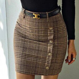 Plaid button detail mini skirt